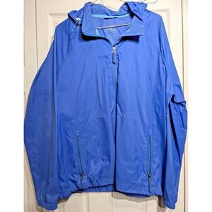 LL Bean Jacket Womens L Blue Hooded Windbreaker‎ Lightweight Full Zip Packable